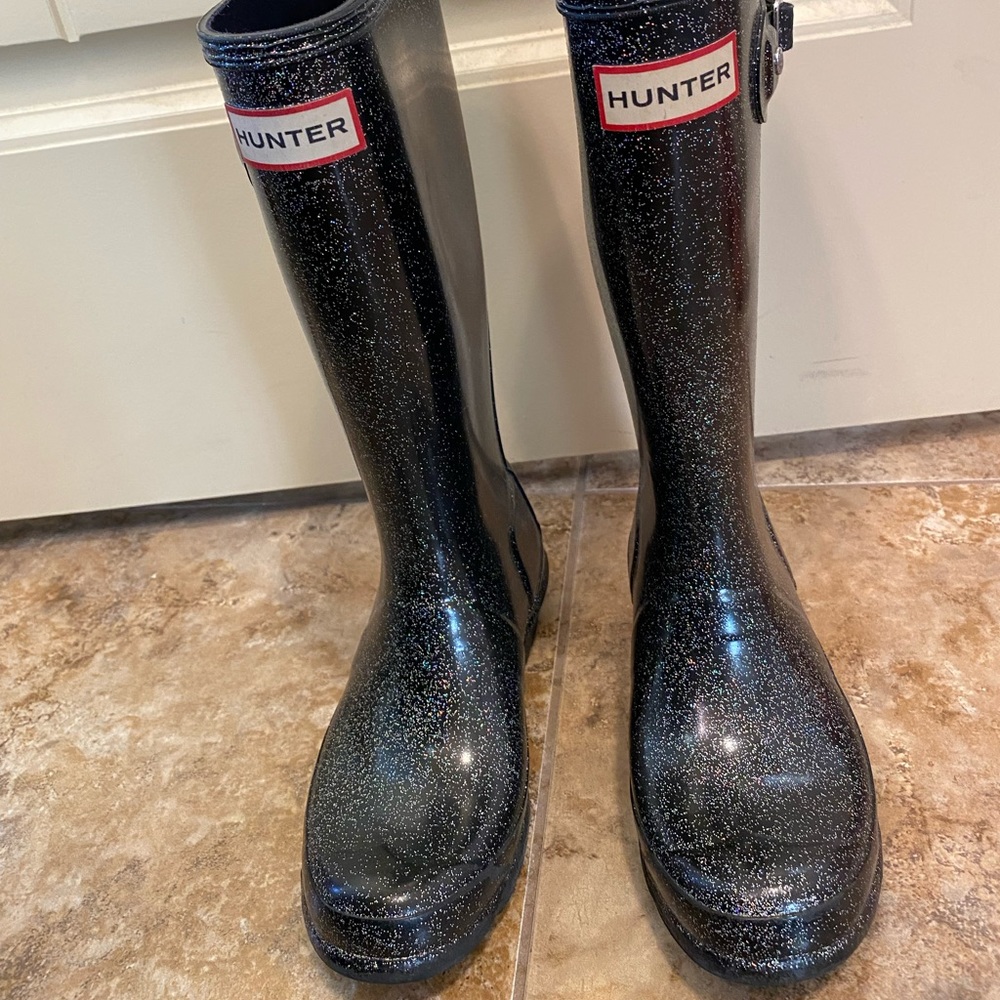 Kid Hunter Black Glitter Rain Boots Size 2
